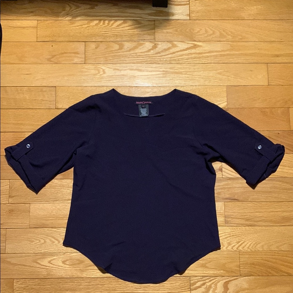 Purple 3/4 Sleeve Blouse with Rounded Neckline